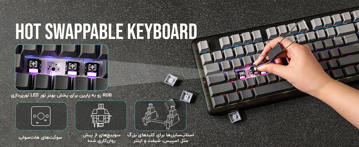 کیبورد مکانیکی بی سیم AULA F87 Pro