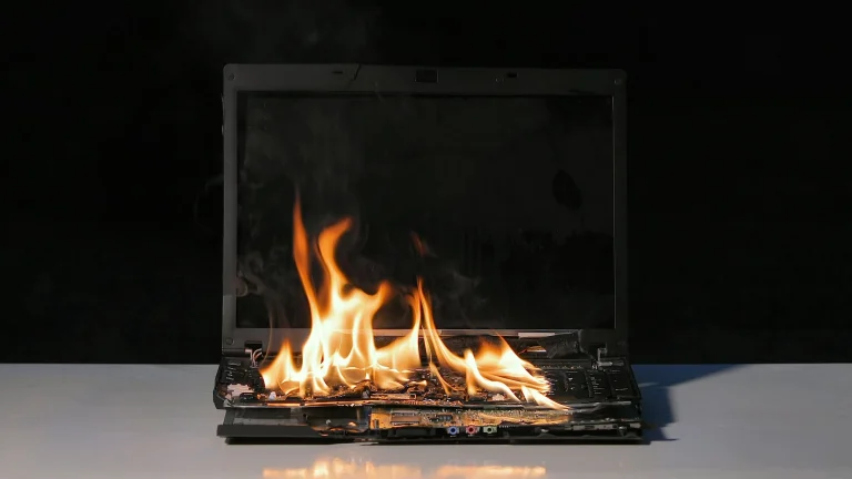 laptop on fire