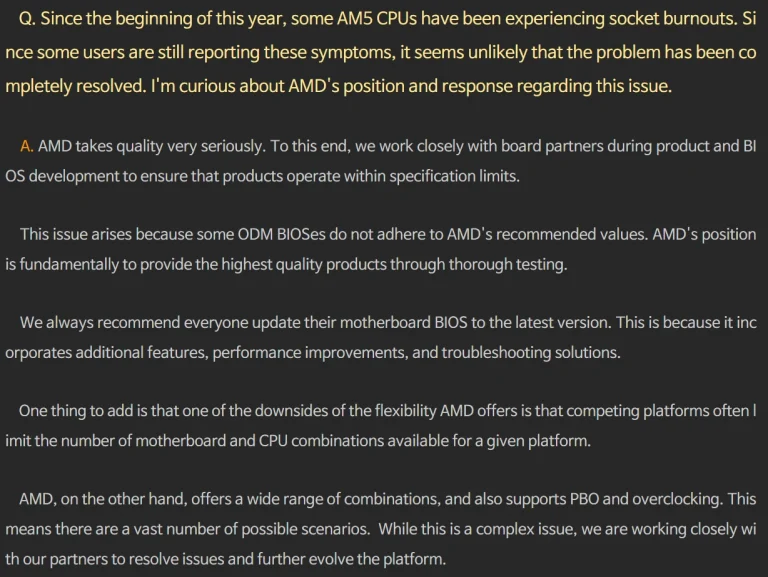 پرسش و پاسخ Quasarzone AMD در مورد مشکلات سوختگی AM5