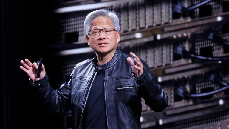 Jensen Huang on stage at VivaTech trade show in Paris