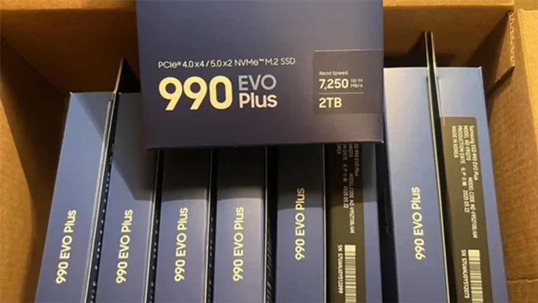 Box of nine 2TB Samsung 990 EVO Plus NVMe M.2 SSDs