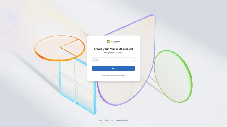 Create a Microsoft Account page