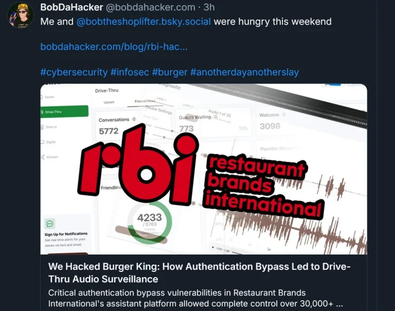 آسیب‌پذیری‌های عظیم یافت شده در برگر کینگ