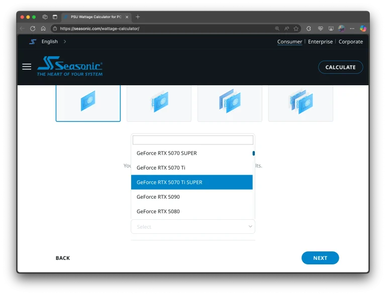 RTX 5070 Super and 5070 Ti Super showing up on Seasonic's PSU Calculator