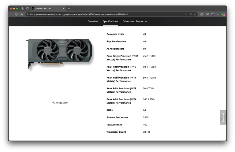 مشخصات AMD Radeon RX 7700