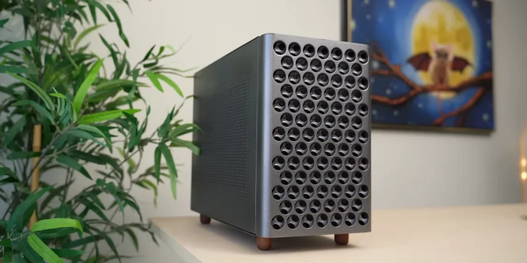 A custom gaming PC made to look like a mini Mac Pro