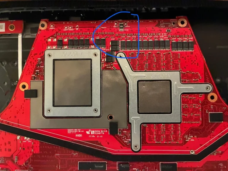 Shunt-modding an RTX 4090 laptop GPU by stacking a resistor atop an existing one