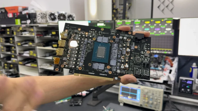 Dead RTX 5070 Ti with a hole burnt through its PCB 