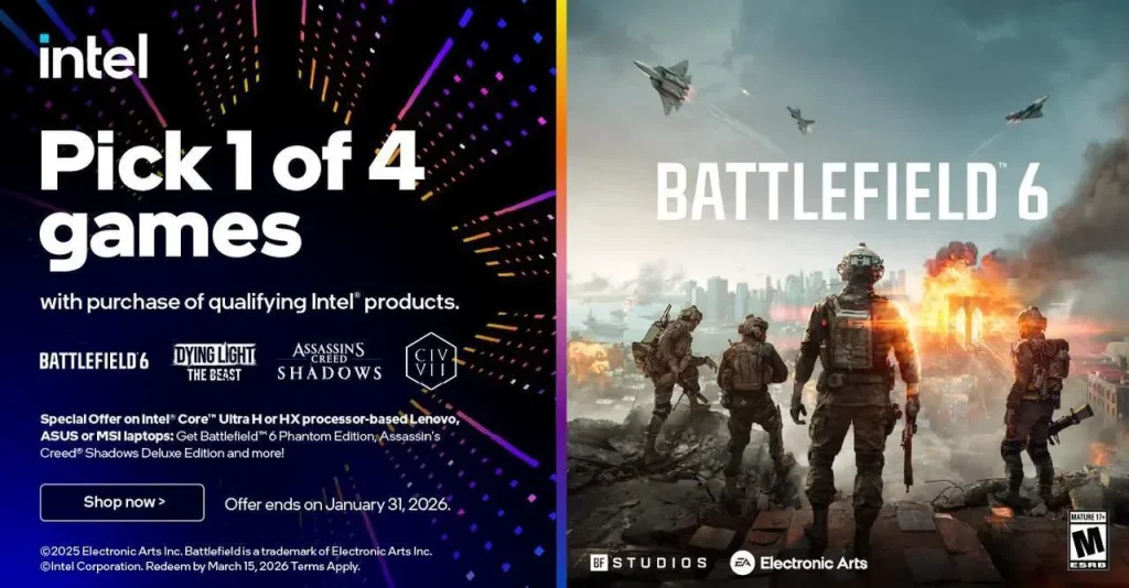 اینتل با خرید محصولات منتخب سری Core Ultra 200، تا سه بازی به ارزش 280 دلار، از جمله Battlefield 6، هدیه می‌دهد