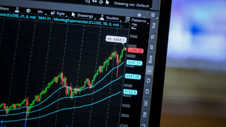Display showing stock market value after tariff announcements.