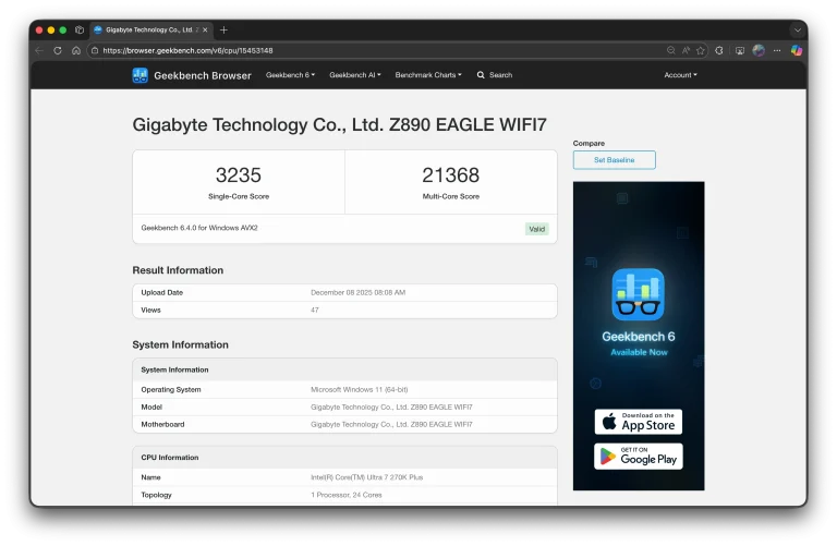 امتیازات اولیه گیک‌بنچ Core Ultra 7 270K Plus