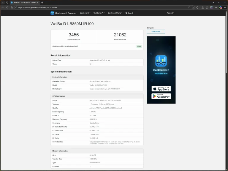 لیست اولیه AMD Ryzen 9 9950X3D2 در Geekbench