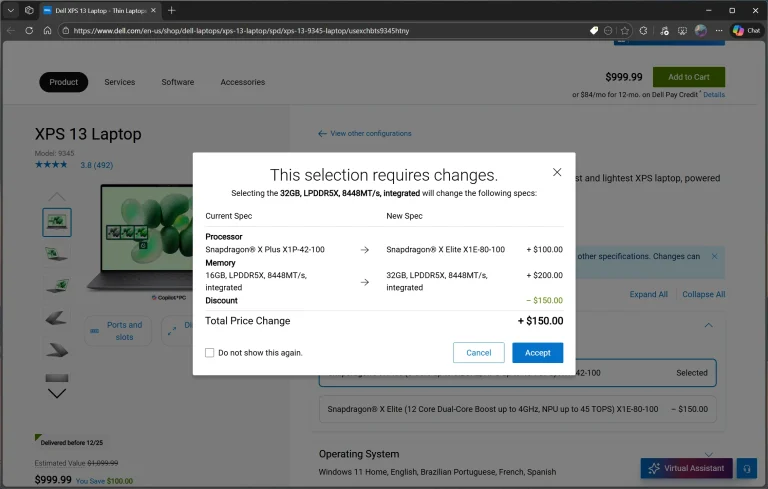 Upgrading the memory from 16 GB to 32 GB on a Dell XPS 13