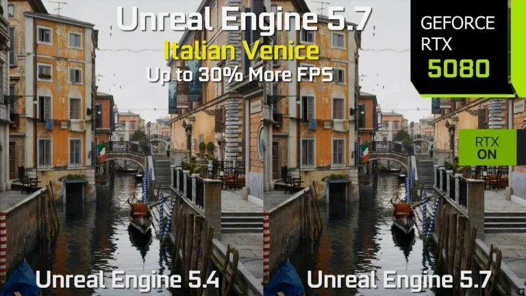 مقایسه آنریل انجین 5.7 و آنریل انجین 5.4 - بهبود عملکرد قابل توجه | RTX 5080 - یوتیوب