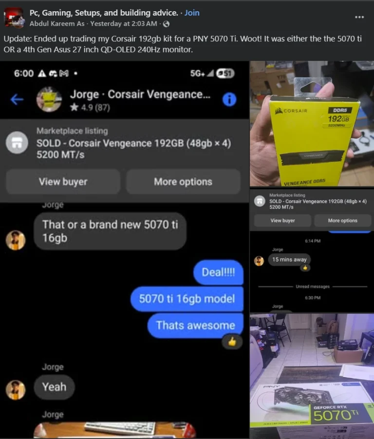 معامله فیسبوکی ۱۹۲ گیگابایت ۵۰۷۰ تی