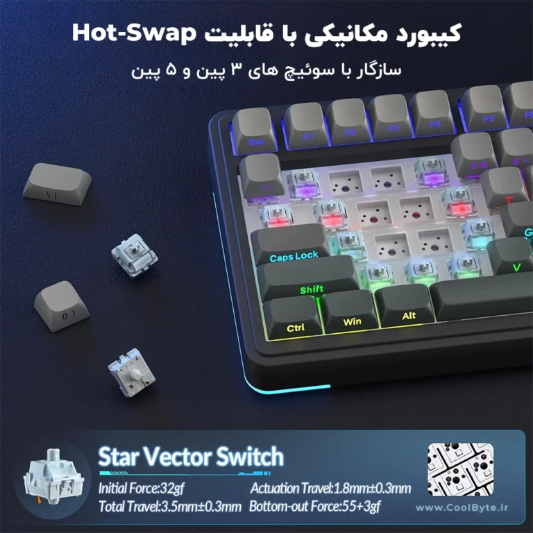 کیبورد گیمینگ بی سیم آئولا S75 Pro با نمایشگر LCD